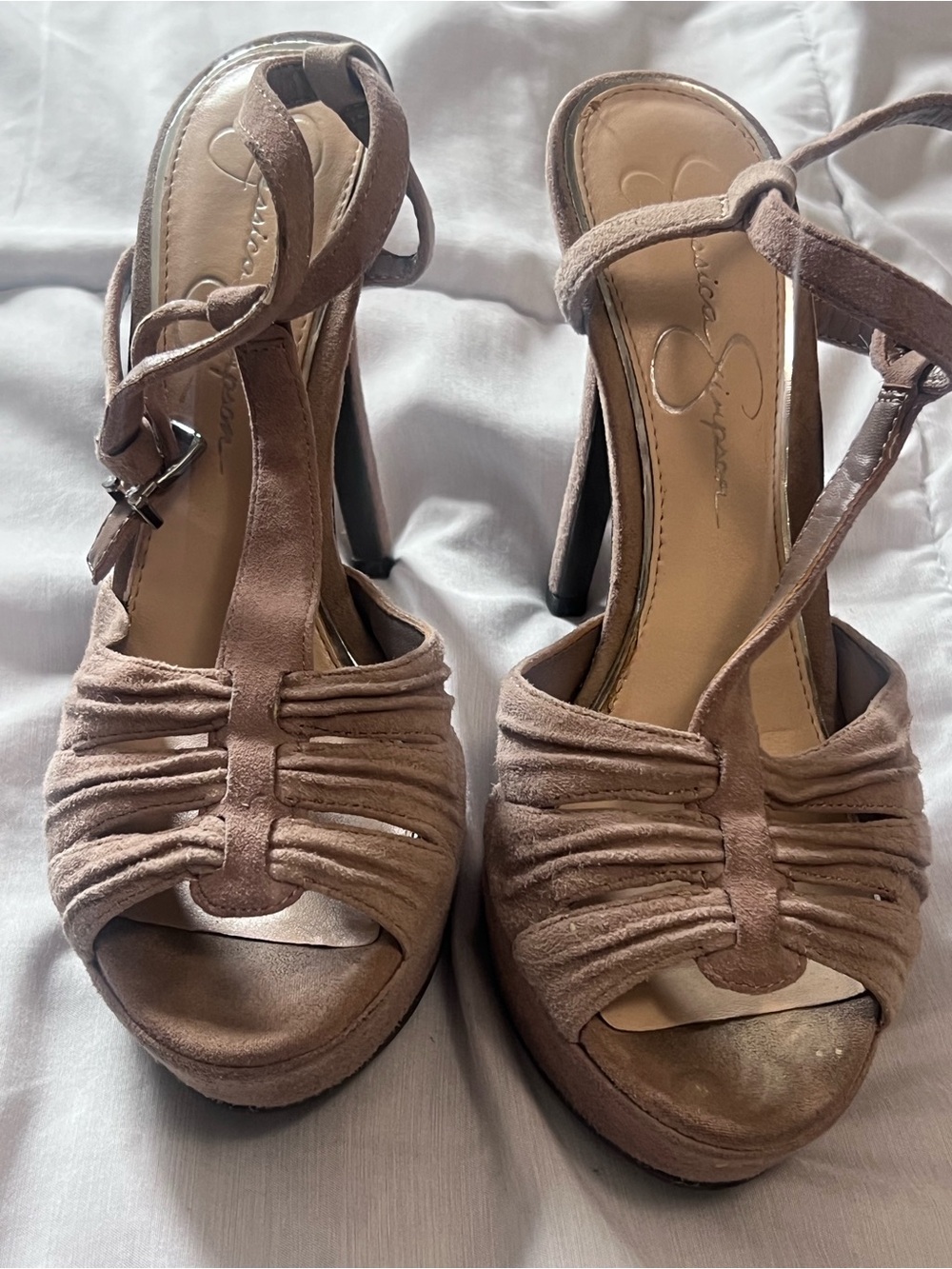 Jessica Simpson Taupe Suede Platform Stiletto Sandals